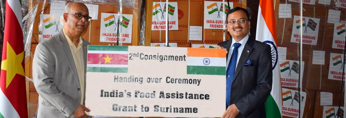 Handing over the second consignment of food items to Suriname under India’s grant assistance