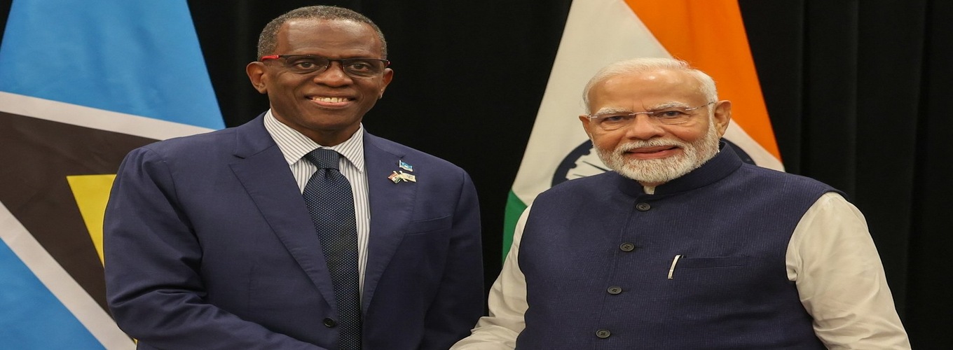 Bilateral talks between the Prime Minister of India, Shri Narendra Modi, and Prime Minister of Saint Lucia Hon'ble  Philip Joseph Pierre, on the margins of the 2nd India-CARICOM Summit in Georgetown.