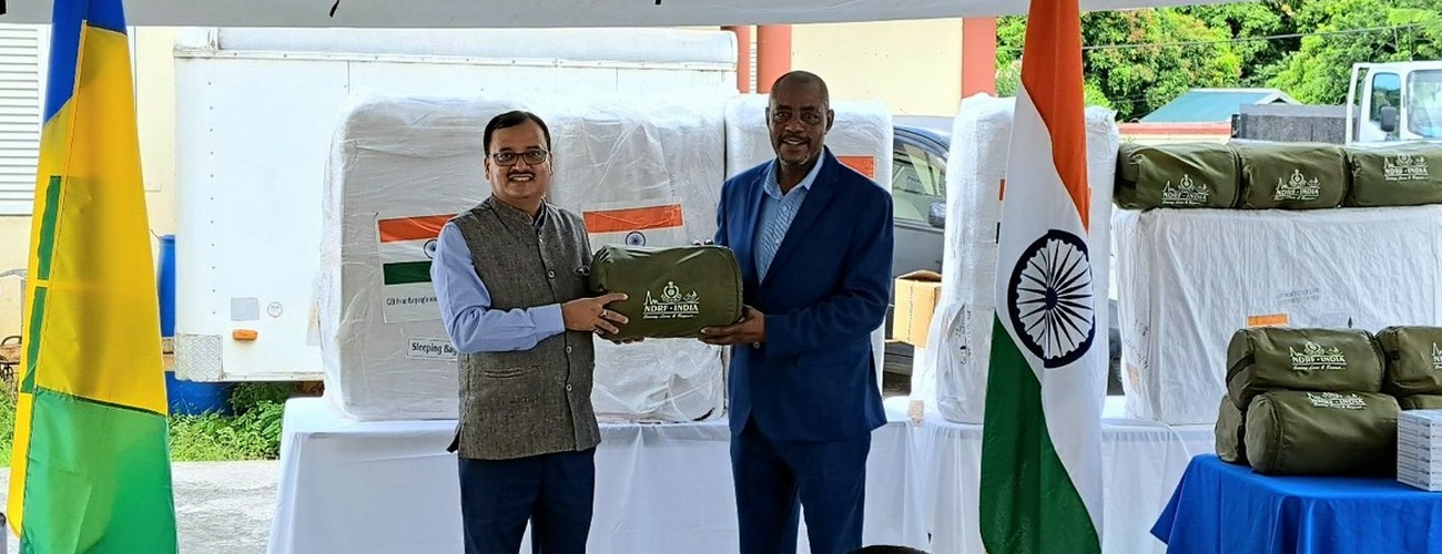 Handing over of relief supplies in the aftermath of Hurricane Beryl
